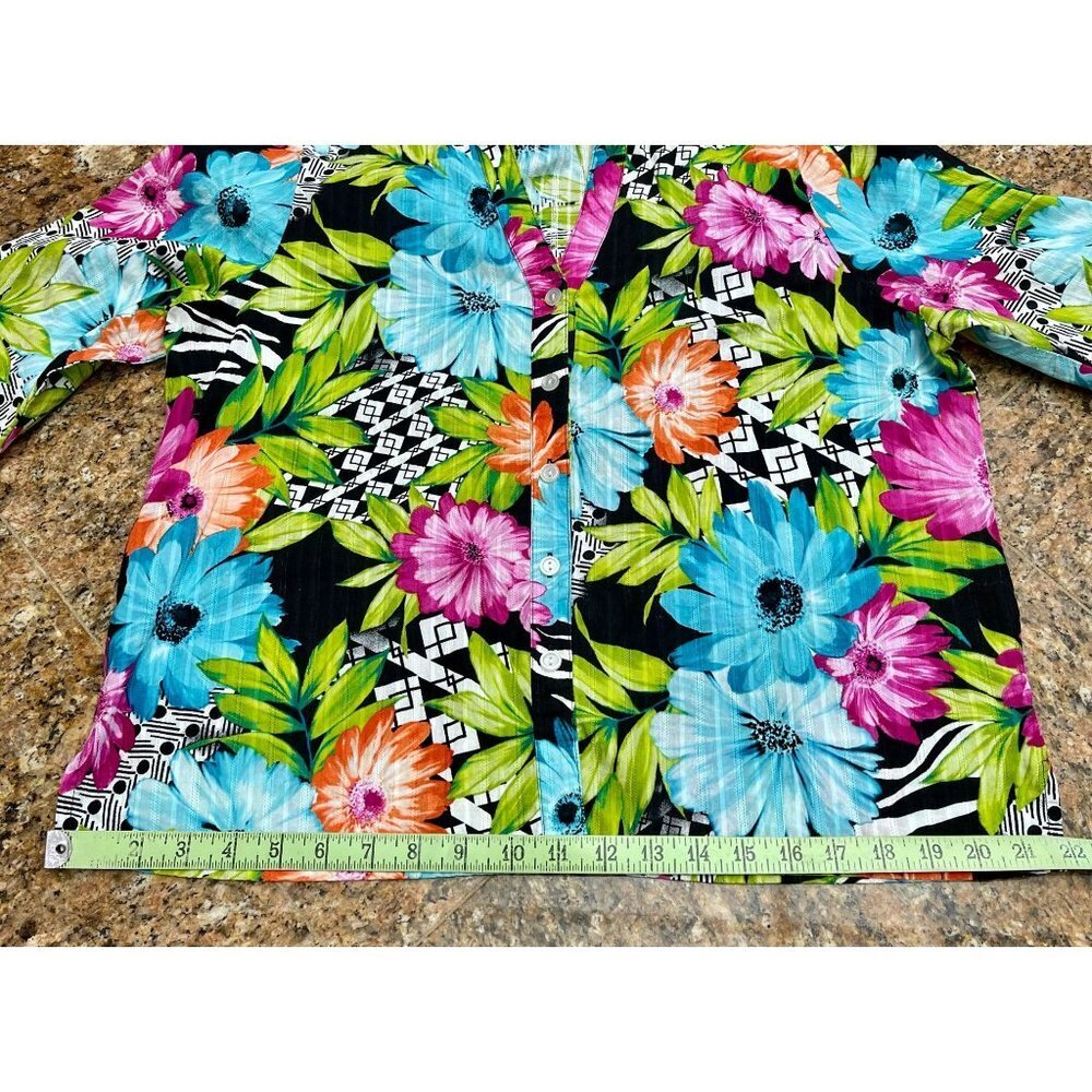 Alfred Dunner Women's Bright Floral Print 3/4 Sleeve Button Down Blouse Size 14P - Picture 15 of 16